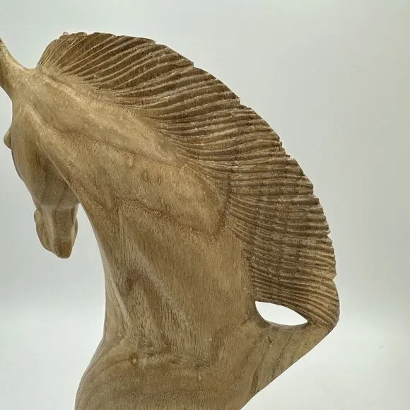 Hand Carved Wood Horse Head Statue Figure 12” Wooden Vintage - Picture 12 of 16